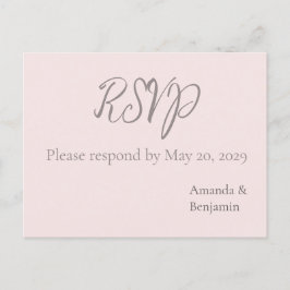 Cartão Postal RSVP de casamento Simple Monogram Minimalista Rosa