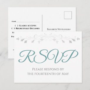 Cartão Postal RSVP de Casamento Simples e Elegante em Verde-Azul