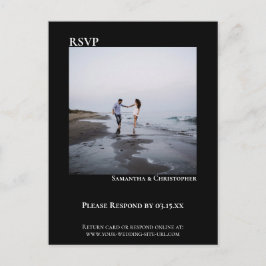 Cartão Postal RSVP de Casamento Simples Moderno Preto Minimalist