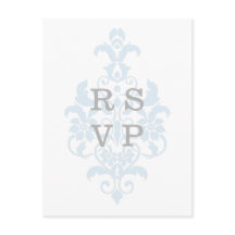 Cartão postal RSVP de Casamento tema damasco Azul