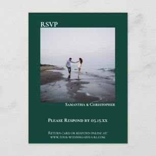 Cartão Postal RSVP de Casamento Verde do Emerald Moderno de Foto