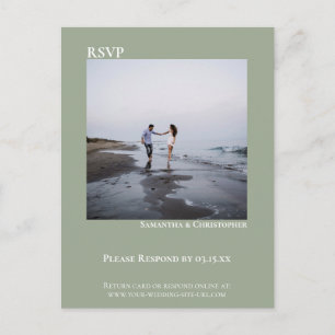 Cartão Postal RSVP de Casamento Verde do Moderno de Foto Minimal