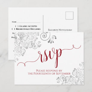 Cartão Postal RSVP de Casamento Vermelho e Branco da Lacy Callio