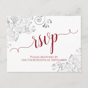 Cartão Postal RSVP de Casamento Vermelho e Branco da Lacy Callio
