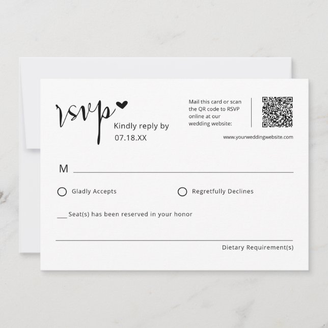 Cartão postal RSVP de Código QR de Casamento Elega (Frente)