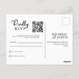 Cartão Postal RSVP de Código QR de Casamento Simples Moderno