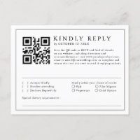 RSVP de Código QR Moderno de Folha Branca e Preta 