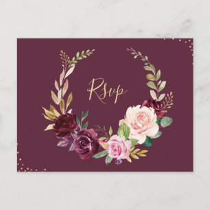 cartão postal RSVP de cupão floral, púrpura e pêss