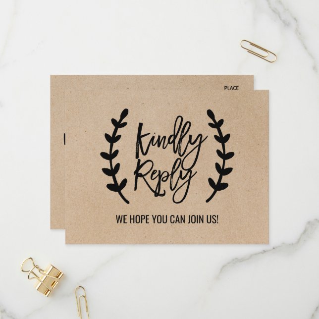 Cartão-postal RSVP de Escolha do Menu Kraft Russo  (Frente/Verso In Situ)