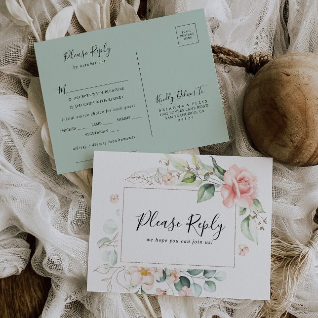 Cartão postal RSVP de Escolha do Menu Verde Geomét (Criador carregado)