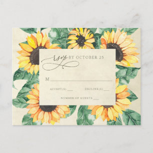 Cartão Postal RSVP de Girassóis em Aquarela Jardim Country Flora