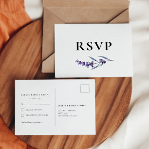 Cartão Postal RSVP de Lavanda Floral Elegante