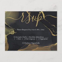 Cartão postal RSVP de mármore preto e Dourado