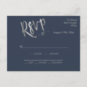 Cartão Postal RSVP de Resposta de Caligrafia Silver Marinho mini