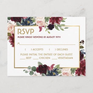 Cartão Postal RSVP de Resposta de Casamento de Buquê Dourado do 