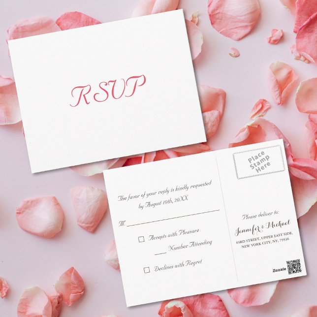 Cartão Postal RSVP de Resposta de Casamento de Elegante Simples (Simple Elegant Party Event Wedding Response RSVP Postcard)
