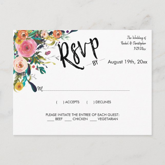 Cartão Postal RSVP de Resposta de Elegante Boho Script Wedding (Frente)