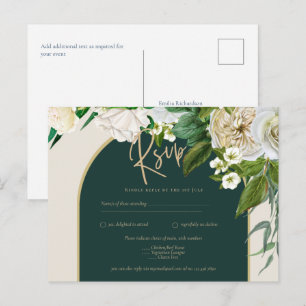 Cartão Postal RSVP do Casamento no inverno de Rosas Brancas Dour