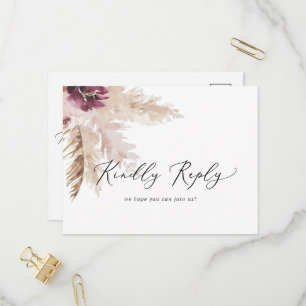 Cartão-postal RSVP do Menu Grass Boho Pampas