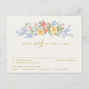 Cartão Postal RSVP dourado Floral Jardim Ornate Pastel Suave da 