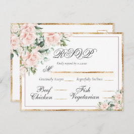 Cartão Postal RSVP Elegante Dourado de Aquarela Floral rosa