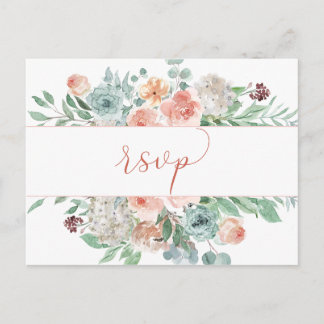 Cartão Postal RSVP Floral Apricot Watercolor