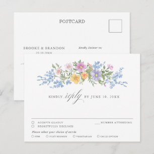 Cartão Postal RSVP Floral Chic Jardim de Primavera Ornato Pastel