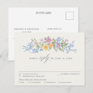 Cartão Postal RSVP Floral Chic Jardim de Primavera Ornato Pastel