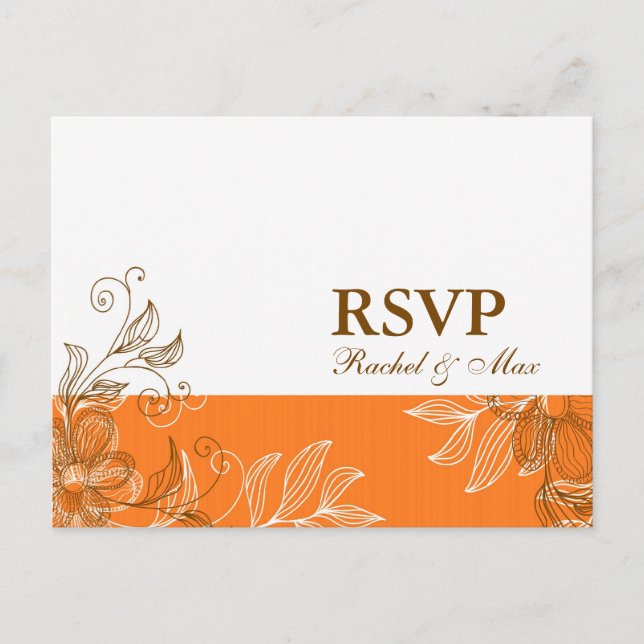 Cartão postal RSVP Floral Laranja e Castanho (Frente)