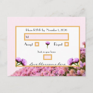 Cartão Postal RSVP floral rosa e dourado