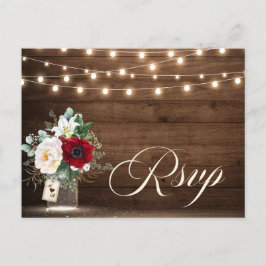 Cartão Postal RSVP Floral Russo de Corda de Madeira Luzes Burgun