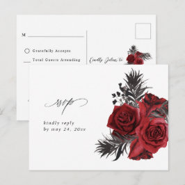 Cartão Postal RSVP Floral Vermelha & Preto sem Refeição