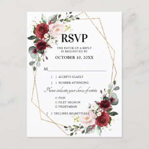 Cartão Postal RSVP Geométrico Floral Burgundy Blush