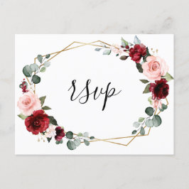 Cartão Postal RSVP Geométrico Floral Moderna com Blush