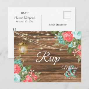 Cartão Postal RSVP - Madeira, Lanterna e Azul-turquesa, Casament