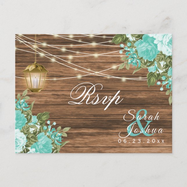 Cartão Postal RSVP - Madeira, Lanternas e Flor Teal (Frente)