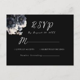 Cartão Postal RSVP Preto de Casamento de Halloween Negro Gótico