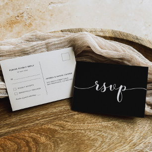 Cartão Postal RSVP Preto e Branco Elegante