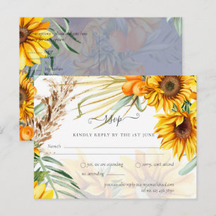 Cartão Postal RSVP Sunflower Pampas Grass Casamento Dusty Blue