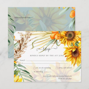 Cartão Postal RSVP Sunflower Pampas Grass Sage Casamento