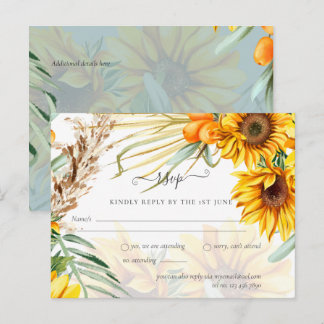 Cartão Postal RSVP Sunflower Pampas Grass Sage Casamento