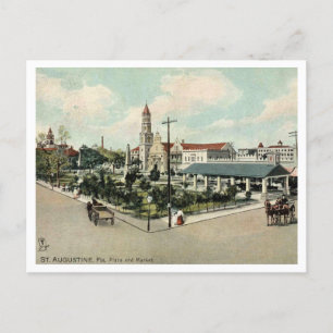 Cartão Postal Rua Augustine FL, Plaza and Market, 1908 Retro