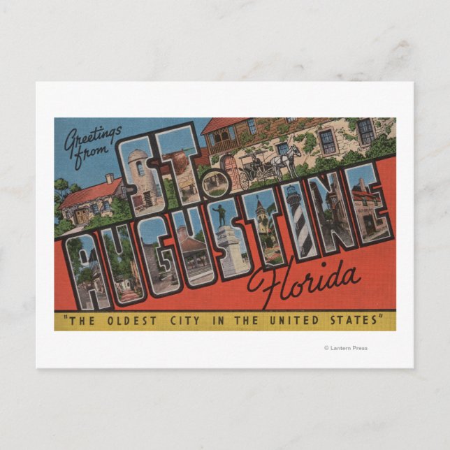 Cartão Postal Rua. Augustine, Flórida - Grandes Cenas de Letra 2 (Frente)