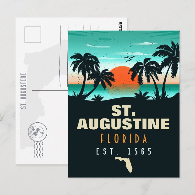Cartão Postal Rua. Augustine Florida Retro Sunset Souvenirs 60s (Frente/Verso)