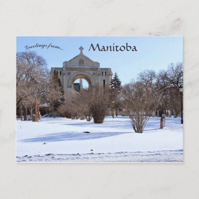 Cartão Postal Rua: Catedral de Boniface - Basilica Winnipeg Mani (Frente)