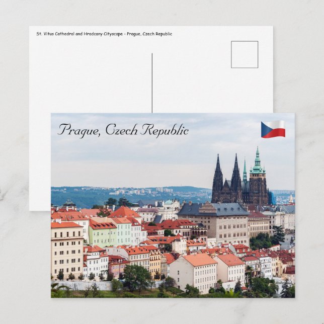 Cartão Postal Rua. Catedral de Vitus e paisagem urbana de Praga  (Frente/Verso)