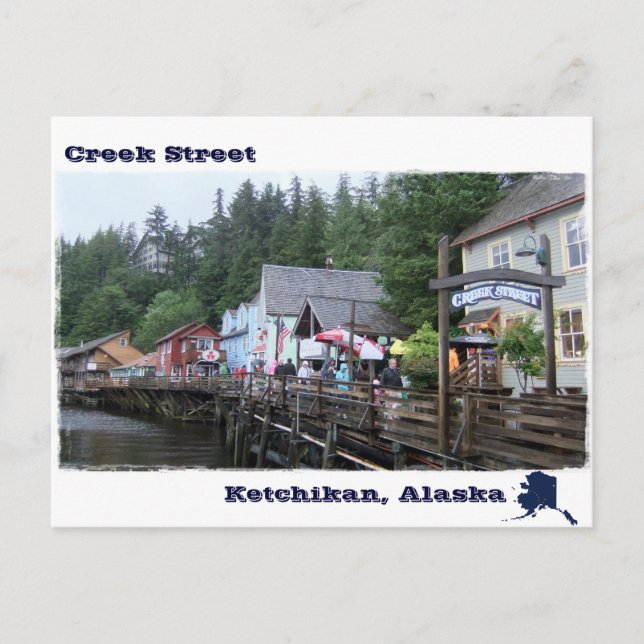 Cartão Postal Rua Creek em Ketchikan Alaska Viagem Souvenir (Frente)