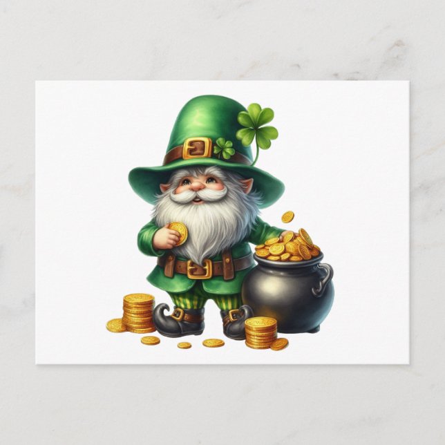 Cartão Postal Rua De Aquarela Patrick Leprechaun Pote De Dourado (Frente)