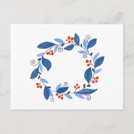 Cartão Postal Rua de inverno. Folhas azuis e bagas vermelhas