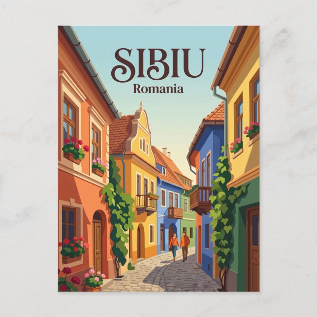 Cartão Postal rua de Sibiu Romênia (Frente)